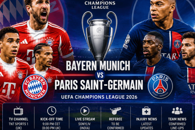 Bayern Munich vs Paris Saint-Germain in UEFA Champions League 2026: TV channel, kick-off time, live stream, referee, injury and team news